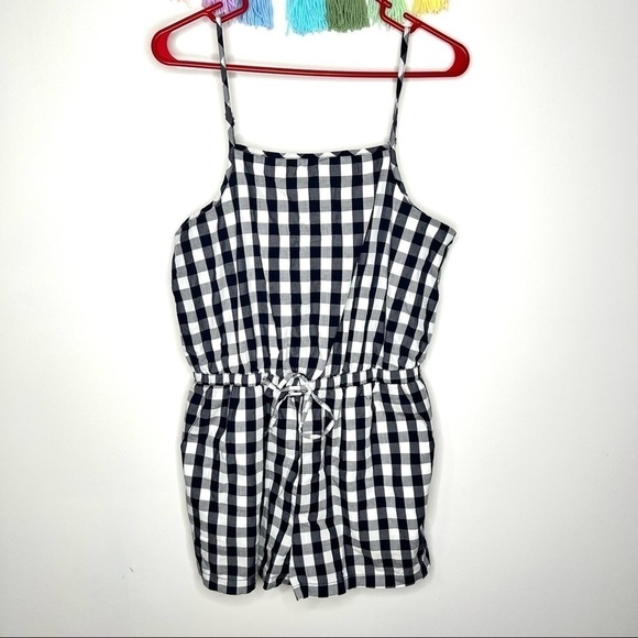 Cisono Navy and White Plaid Gingham Cotton Spaghetti Strap Romper Size Large - Picture 15 of 15